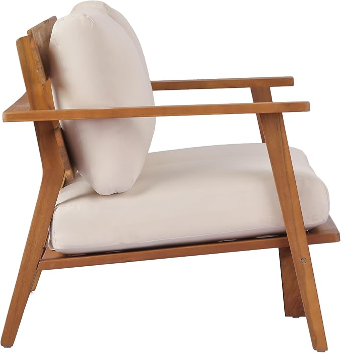 Christopher Knight Home Colmar 2 Pieces Conversation Set, Mid Century Patio Loveseat Sofa and Coffee Table, Outdoor Acacia Wood Loveseat and Table Set with Cushions in Slats Panels Design, Teak+ Beige
