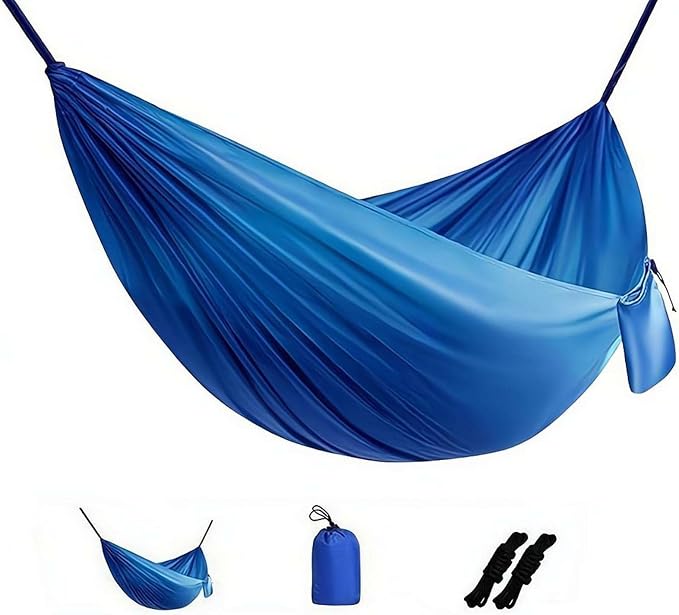Camping Hammock Lightweight Portable Double Swing with 2 Tree Straps, Heavy Duty Parachute Nylon Bed for Backpacking Hiking Beach, Outdoor Essentials for Backyard Patio Camping Gear (Royal Blue)