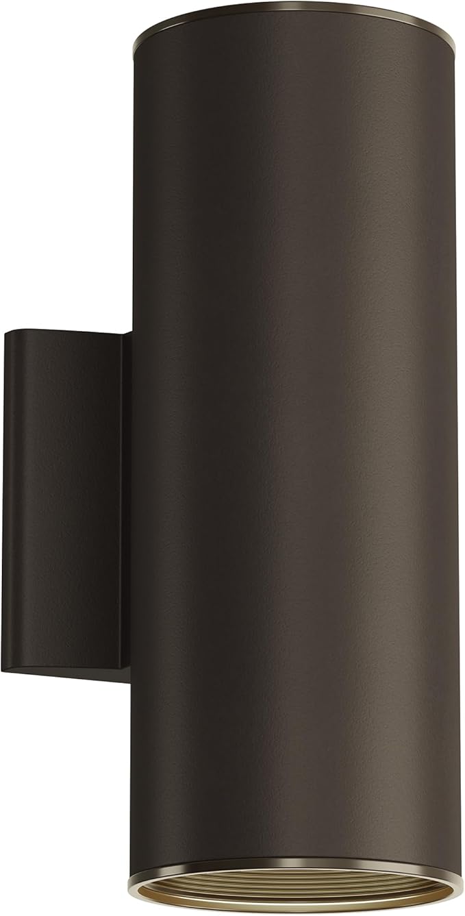 Kichler Cylinders 12" 2-Light Outdoor Cylinder Wall Sconce in Architectural Bronze, (12" H x 4.75" W), 9244AZ