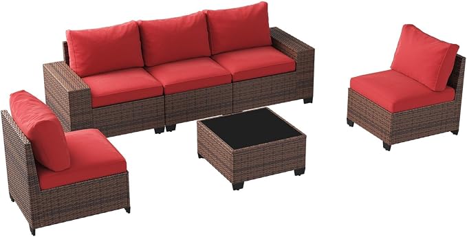 LazySunsets 2 Piece Outdoor Patio Furniture Set, Outdoor Sofa Set with Thick Cushions & Ottoman, Grey