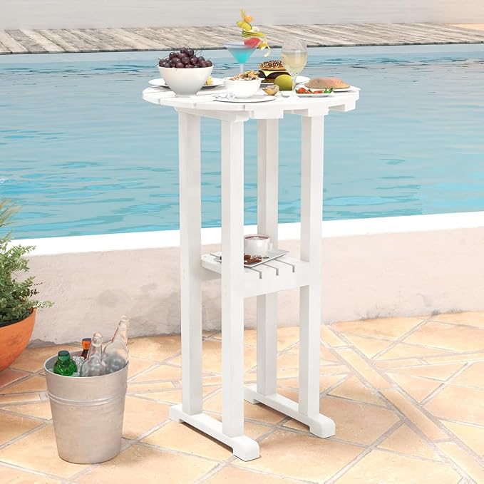 Sundale Outdoor 39 Inches Height Adirondack Bar Table, Patio HDPE Pub Height Round Counter Table, All Weather High Top Bistro Tabl for Outside Deck Porch Balcony Poolside (White)