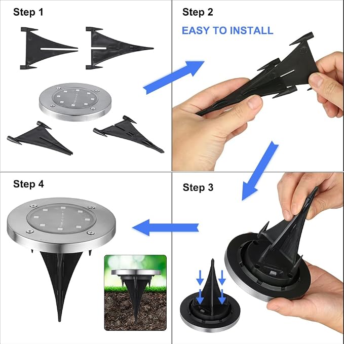 LYHOPE Solar Ground Lights Outdoor, 8 Pack 8 LED Solar Disk Lights Waterproof Garden In-ground Pathway Light Landscape Lighting for Lawn,Yard,Deck,Patio,Walkway (Blue)
