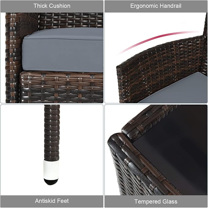 COSTWAY 4PCS Rattan Patio Furniture Set | Outdoor Wicker Rattan Chairs with Coffee Table, Rattan Cushioned Conversation Set for Backyard Balcony Porch Poolside, Grey