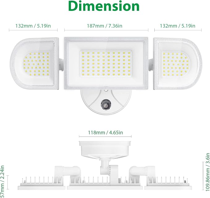 13000LM LED Flood Light Outdoor, Dusk to Dawn Security Light with Photocell, 130W Super Bright Hardwired Floodlight, 3 Adjustable Heads, IP65 Waterproof for Garage, Yard, Driveway, 6500K Daylight