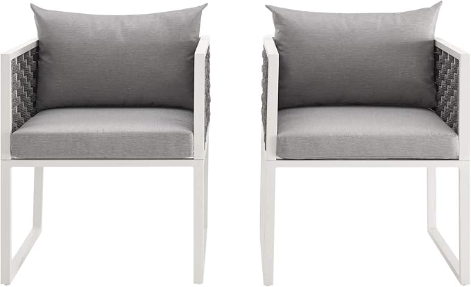 Modway Stance Outdoor Patio Aluminum Set of 2 Dining Armchair in White Gray
