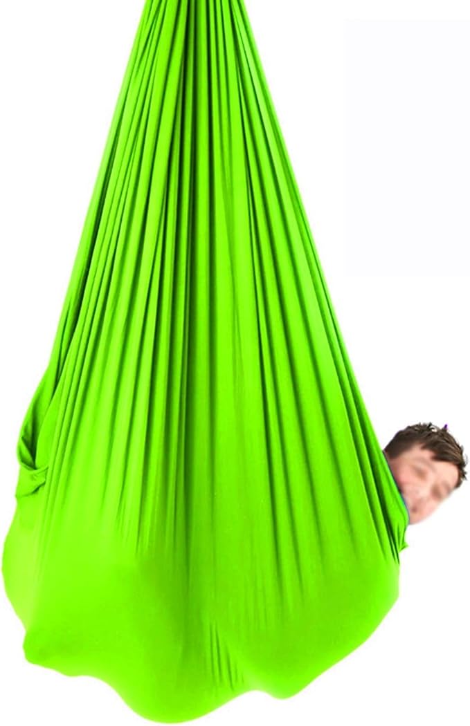 Adjustable Sensory Swing Children's Elastic Swing Set Aerial Flying Yoga Cuddle Hammock for Kids Or Adults Autism ADHD (Color : Green, Size : 100 x 280 cm (L x W))