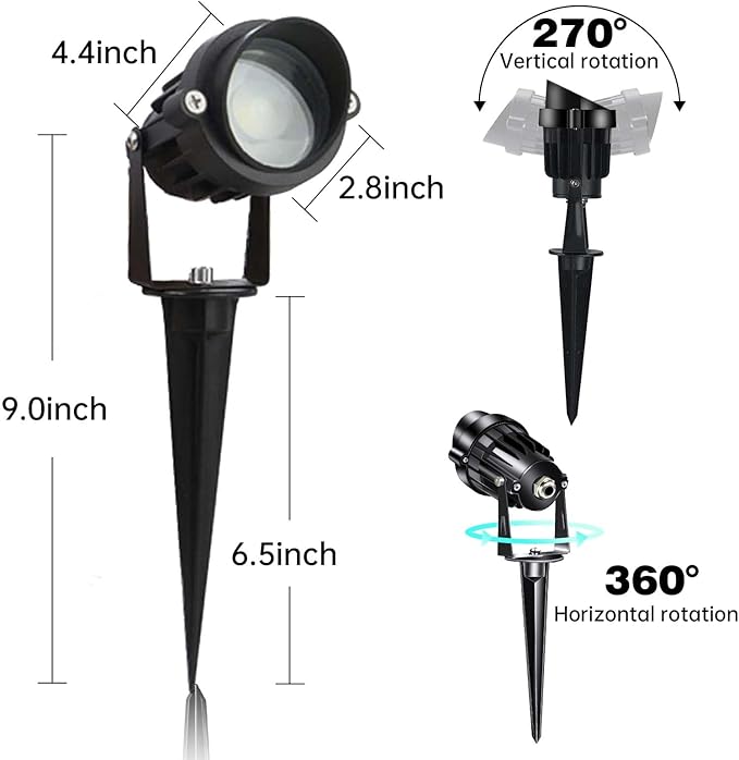 LAVAED 10W LED Landscape Lights 12V Outdoor Spotlight with Connectors Low Voltage Landscape Lighting Warm White Waterproof Yard Uplight(6 Pack)