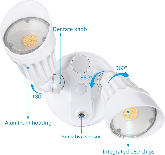 LEONLITE 3CCT Dusk to Dawn LED Security Lights with Photocell, White | Adjustable Dual-Head Flood Light Outdoor, 3000K/4000K/5000K Selectable, 25W(200W Equiv.), Wet Location, Aluminum, ETL Listed
