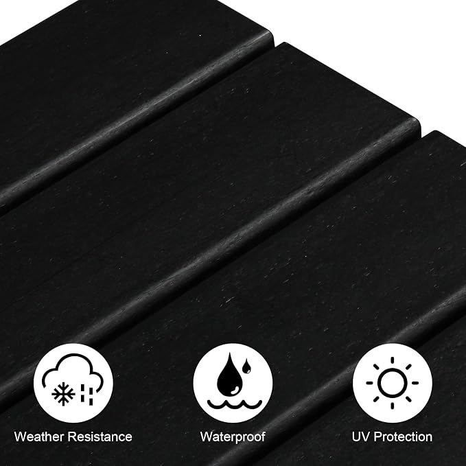 Adirondack Side Table - Waterproof & Colorfast HDPE Plastic with Square Slatted Top, 14x14x18.5 in, Black