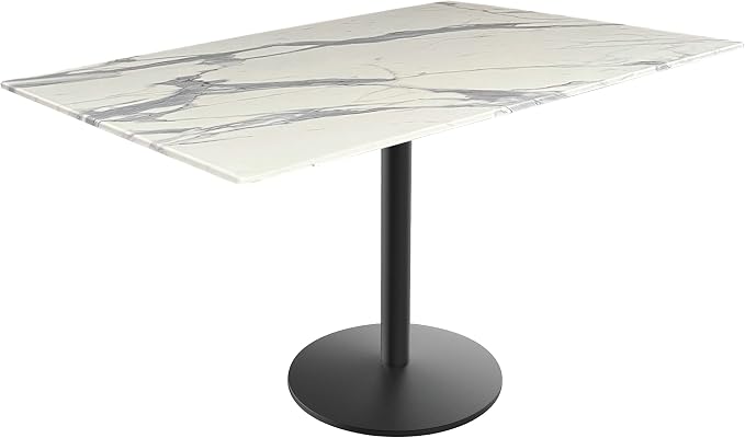 Holland Bar Stool Co. 30" Tall OD214 Indoor/Outdoor All-Season Black Wrinkle Table with 32" x 48" White Marble EuroSlim Top