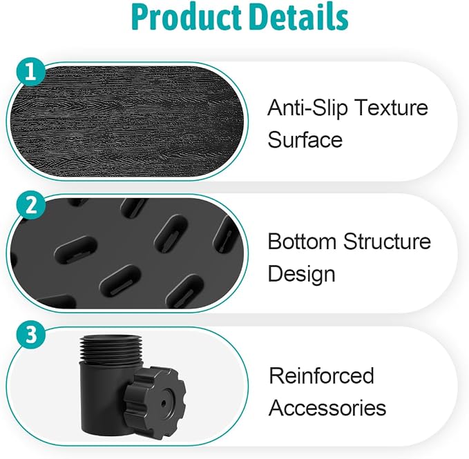 Patio Umbrella Table Tray with 1.5" Hole, Plastic Outdoor Side Table with Adjustable Knob, All-Weather, for Poolside, Backyard, Deck, 2pcs, Black