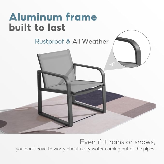 Aluminum Outdoor Patio Conversation Set, 4 Pieces Patio Furniture Sets with Breathable Textilene with Loveseat,Table and Chairs for Yard,Balcony,Grey