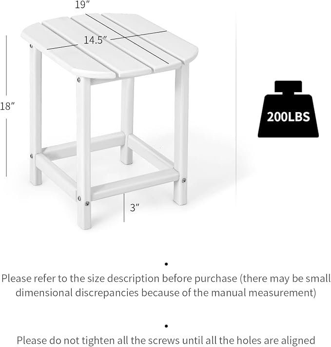 Giantex Side Table Outdoor Small Patio Table 18” Adirondack Table, Weather Resistant End Tables, Outside Square Tea Table for Patio, Backyard, Poolside, Garden, Balcony (1, White)