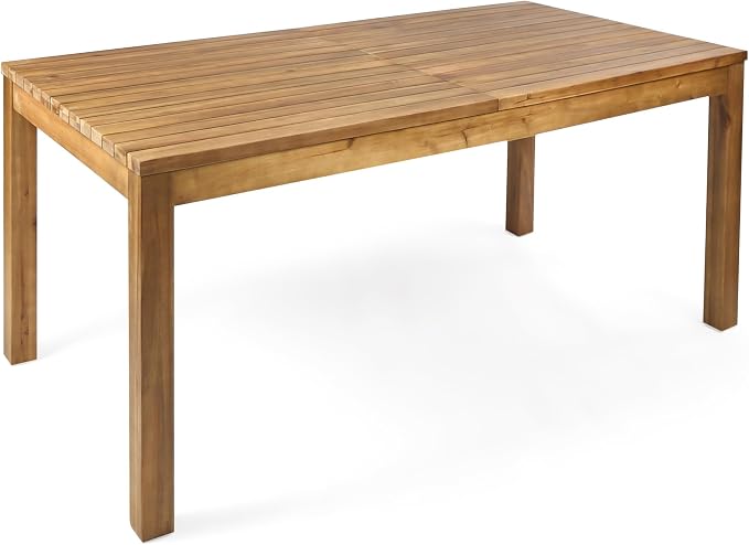 Christopher Knight Home Unta Acacia Wood Outdoor Dining Set for 6, Slatted Design Patio Dining Table Set for 6, Extendable Dining Table for Outdoor Gathering, Dining Chairs with Cushions, Teak