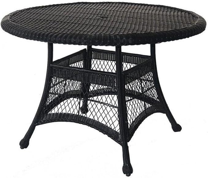 Pemberly Row Wicker Round Patio Dining Table, 44 in Diameter, Resin Wicker, Espresso Finish, Steel Frame, Weather-Resistant, Outdoor Table for Deck or Poolside