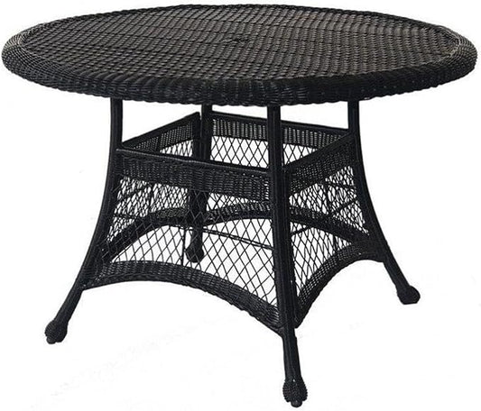 Pemberly Row Wicker Round Patio Dining Table, 44 in Diameter, Resin Wicker, Espresso Finish, Steel Frame, Weather-Resistant, Outdoor Table for Deck or Poolside