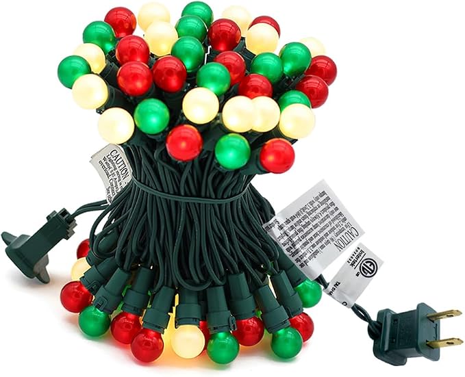 Red White and Green Christmas Lights Outdoor Pearlized G15 70 LED 19ft Plug in Mini Globe String Lights Multi Color Green Wire for Indoor Patio Xmas Tree