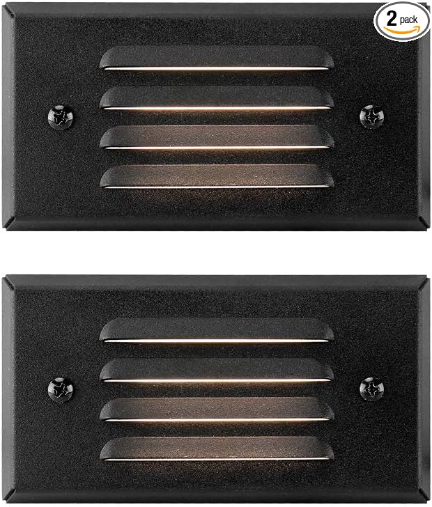 12V 3W Surface Mount Low Voltage LED Step Light with Horizontal Louvered Faceplate for Steps Decks Pathway Yard Stairs Fences, IP65 Rated for Outdoor Waterproof, for Wet Locations, 2 Packs