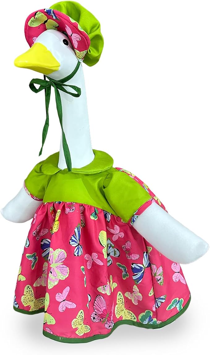 Summer Porch Goose Outfits with Hat, 23" Lawn Cement Goose Clothes for Spring Summer, Patio Yard Garden Geese Decoration Gifts for Mom Grandma