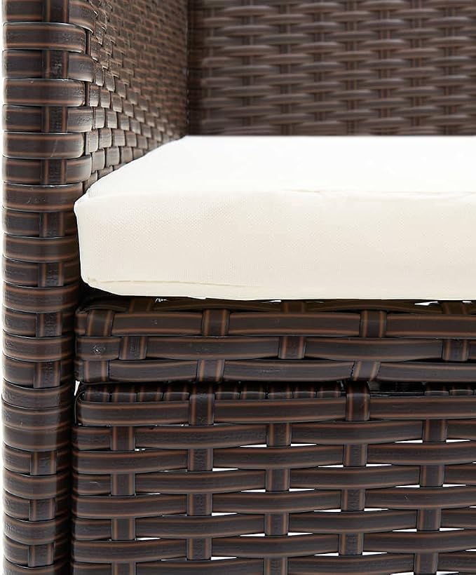 3 Piece Garden Dining Set Brown Cream White Poly Rattan Powder-Coated Steel Glass Outdoor Furniture Set for Patio Conversation