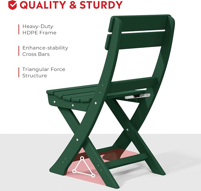 Costaelm Outdoor Bistro Table and Chairs Set of 2, Round Portable Folding Bar Height Barstool Set of 3, Tall Balcony Pub High Top Table 3 piece Patio Set for Deck, Backyard, Garden, Dark Green