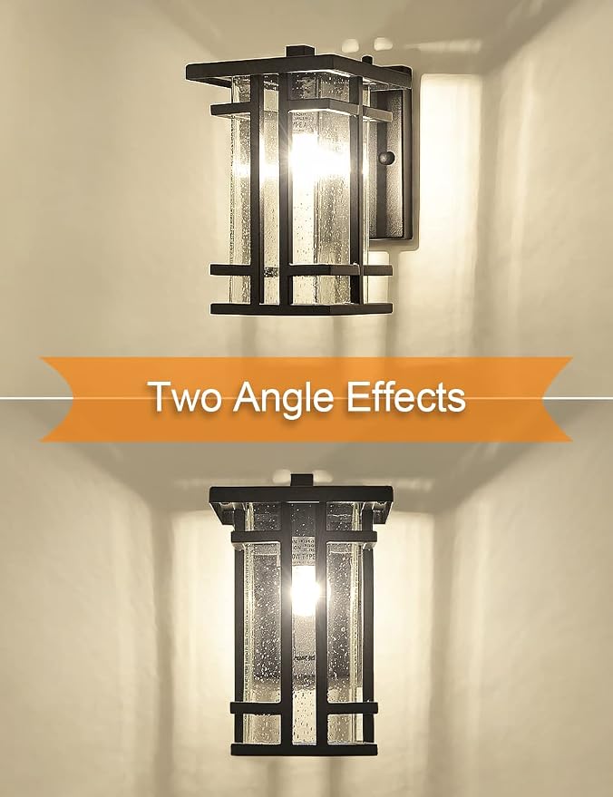 Retro Outdoor Wall Light Small Outside Wall Lamp with Clear Seeded Glass Shade 10"H Exterior Light Fixtures Wall Mount IP65 Waterproof Outdoor Porch House Lighting Exterior Wall Lantern E26 Black
