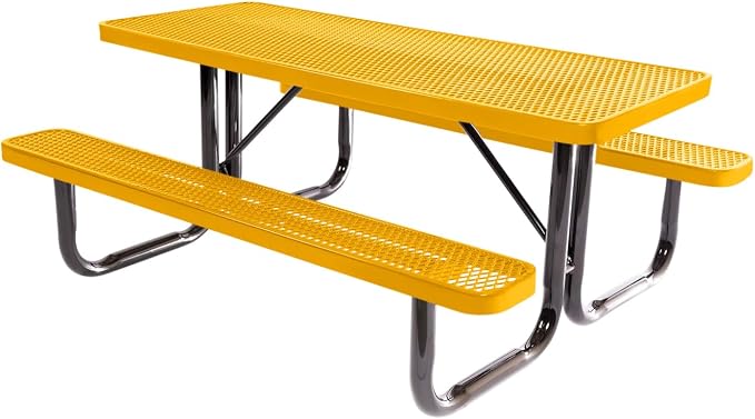COATEDOUTDOORFURNITURE Heavy-Duty Portable Outdoor Picnic Table, Thermoplastic Coated Expanded Metal Commercial-Grade Patio Dining Furniture Made in America (6ft Rectangular, Yellow)