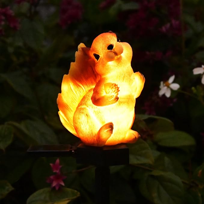 Squirrel Garden Decor Solar Lights Outdoor Decorations Pathway Stakes | Squirrel Yard Decor Decorative Statue Lawn Ornaments Porch Cute Animal Figurines Flowerbed Resin Waterproof Housewarming Gift