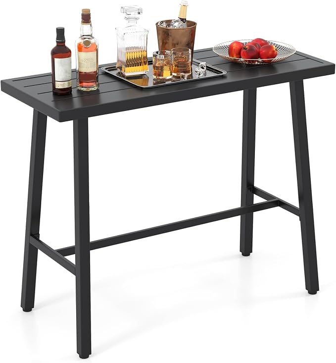Tangkula 36" Patio Counter Height Bar Table, Rectangular High Pub Table with Sturdy Metal Frame and Adjustable Foot Pads, Outdoor Bistro Dining Table for Balcony, Backyard and Indoor, Black