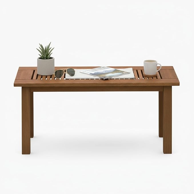 Furinno TIOMAN Patio Table, Outdoor Side Table, Coffee Table in Teak Oil, for Patio, Garden, Porch, for Patio, Garden, Porch, Light Wood