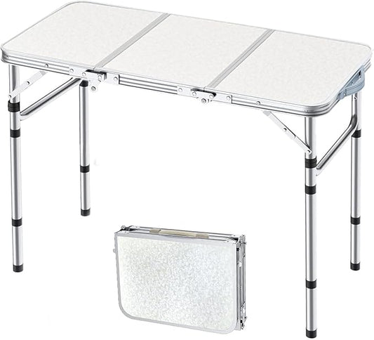 Yriuat Folding Camping Table 3ft Portable Picnic Table Adjustable Height Small Card Table Aluminum Foldable Lightweight with Carry Handle for Outdoor Indoor Hiking Camp BBQ Beach