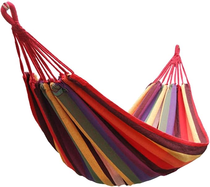 Portable Canvas Hammock for Outdoor Camping Striped Swing Hammock Chair Tree Straps Lightweight Hanging Bed for Backyard and Garden