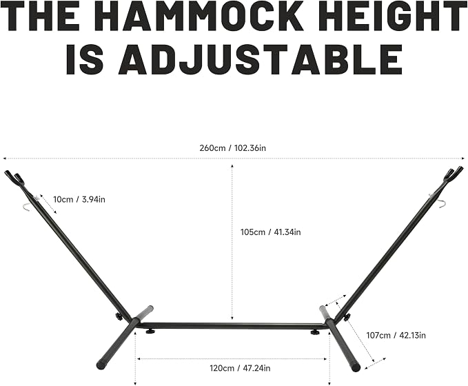 Hammock with Stand for Outside, 450lb Steel Frame, Blue | Steel Frame, Cotton Fabric, 2-Person 450lb, No Tools 10 Min Setup, Backyard Patio Bedroom, Rust-Resistant, Portable