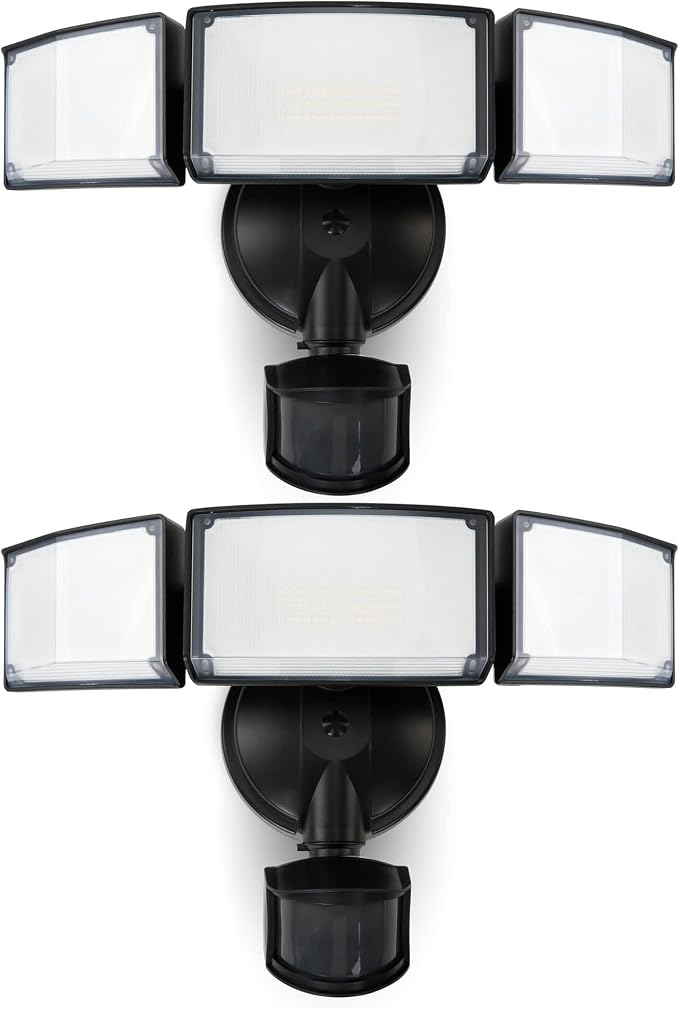 LUTEC 2 Pack 72W 7500LM LED Security Lights Motion Sensor Light Outdoor, 5000K Daylight, IP65 Waterproof, Dusk to Dawn, 3-Head Motion Detected Flood Light for Garage, Yard, Porch(Black)
