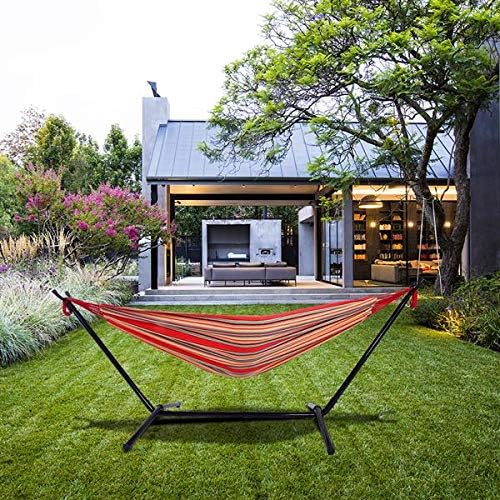 Hammock Set (Hammock Frame Small Color Bar) Natural Rope (Red Strip)