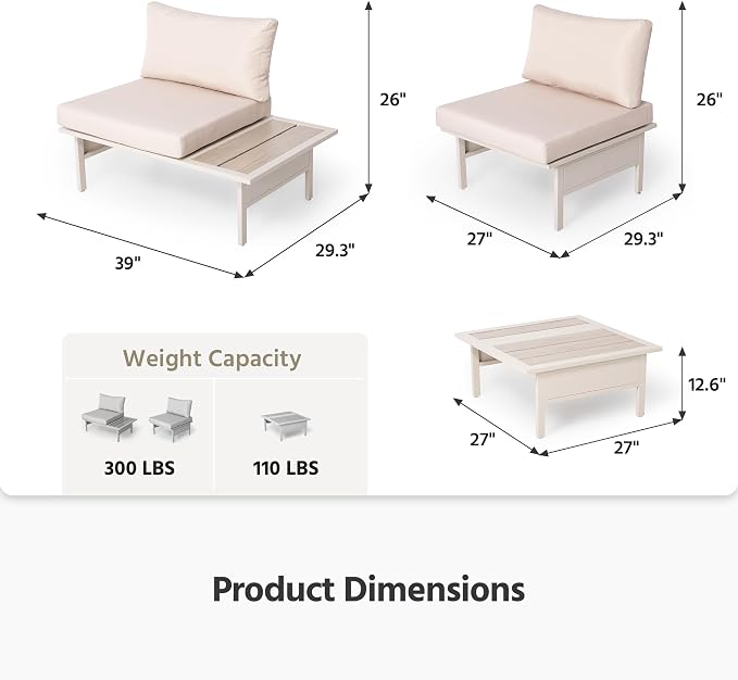 LAUSAINT HOME 8 Pieces Patio Furniture Set, Outdoor Metal Frame Patio Conversation Sets with Coffee Table & Thick Cushions for Garden, Poolside, Backyard(Beige)