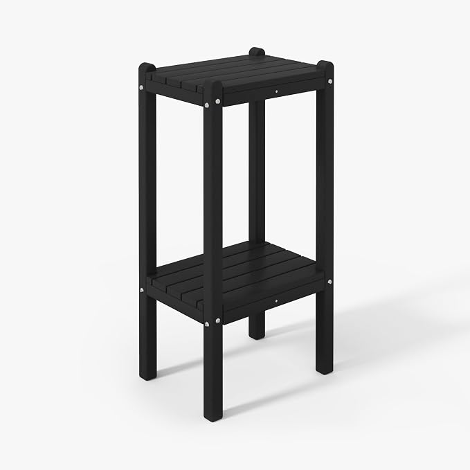 WestinTrends Malibu 36" Outdoor Adirondack HDPE 2-Tier Patio Side Table, Black