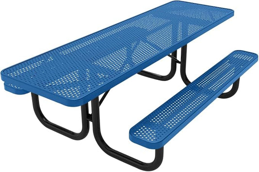 COATEDOUTDOORFURNITURE Heavy-Duty Portable ADA-Compliant Outdoor Picnic Table, Punched Steel Patio Dining Furniture Made in America (8ft Rectangular, Both-Side Handicap, Textured Light Blue)