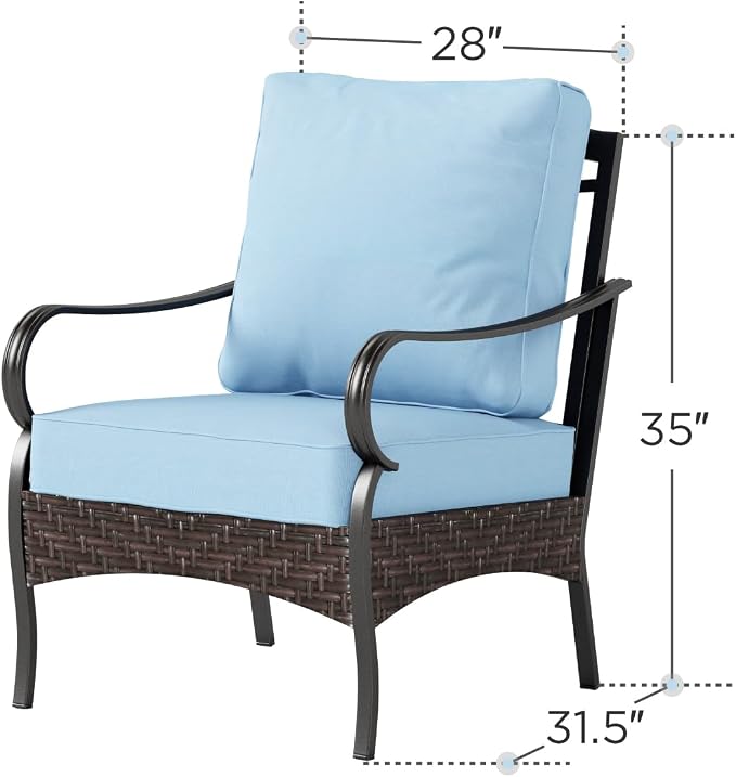 PHI VILLA Outdoor Wicker Chairs Sofa of 2, All Weather High Back Rattan Chairs 2 Seats with Comfy Cushions for Porch Deck