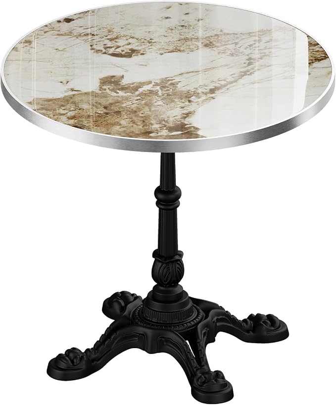 31.5" Sintered Stone Round Dining Table for 2-4 People, Marble Look Bistro Table with Heavy Duty Cast Iron Base for Outdoor Patio Garden Cafe, Living Room Balcony, Commercial Grade Small Space, Grey