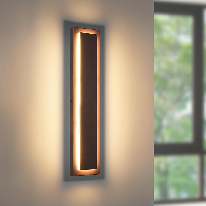 24 in Brown Long Outdoor LED Wall Lights,Outside Light Fixtures | Modern Exterior Garage Wall Light For House Patio,Front Porch, IP65 Waterproof, LED 3000K Warm White 24W Light Bead, 1 Pack