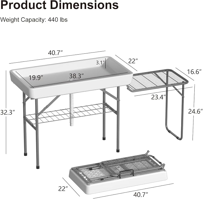 Ice Cooler Table with Foldable Extension Stand, 4 Foot Outdoor Ice Table with Matching Skirt & Drain Hose, Folding Cooler Server with Metal Shelf for Party, BBQ, Camping Picnic, White