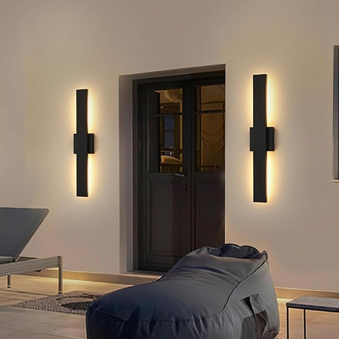 23.6inch Long Outdoor Modern LED Wall Light,24W Warm White 120V Wall Mount Lighting Fixture Black Wall Lights Porch Lights Wall Sconce for House, Long LED Linear Outside Lighting for Garage, Entryway