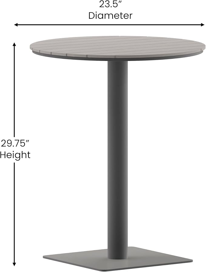 Flash Furniture Finch Commercial Grade Round 24" Table with Faux Teak Poly Slats and Steel Frame, Gray/Gray