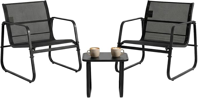 DUMOS 3 Piece Patio Furniture Set，Outdoor Patio Furniture Set with Table and Chairs, Patio Sectional Bistro Sets for Lawn, Garden, Balcony, Poolside Blake
