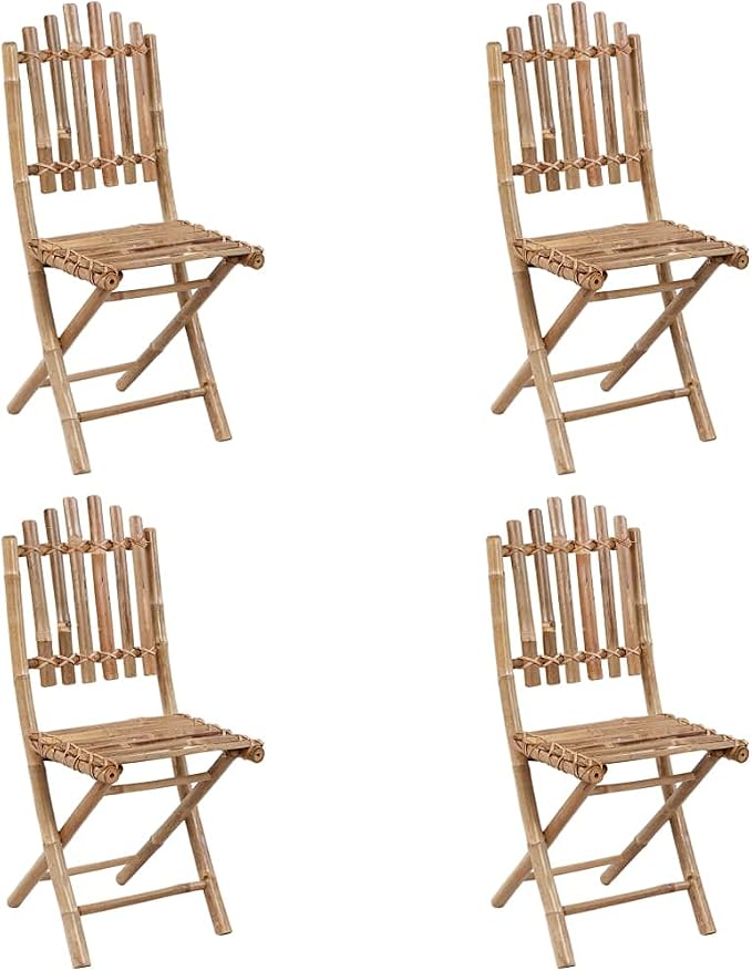 Foldable Bamboo Outdoor Dining Set with Cushions, 5 Piece Patio Table and Chairs Set for Al Fresco Dining