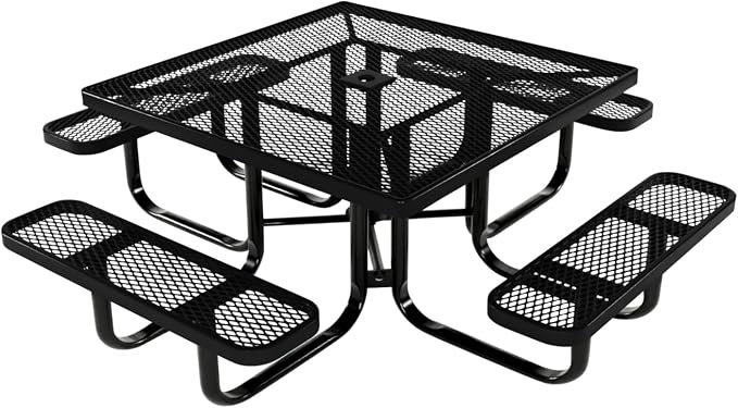 COATEDOUTDOORFURNITURE Heavy-Duty Portable Outdoor Kids Table with Umbrella Hole, Expanded Metal Kids Picnic Table, Commercial-Grade, Made in America (46 in, Square, Childrens, Textured Black)