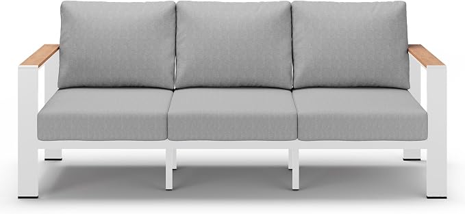 Aluminum Outdoor Patio Furniture 3 Seats, All-Weather Outdoor Patio Sofa with Washable Thick Cushion, Morden Patio Couch for Porch, Balcony, Deck, Yard, White
