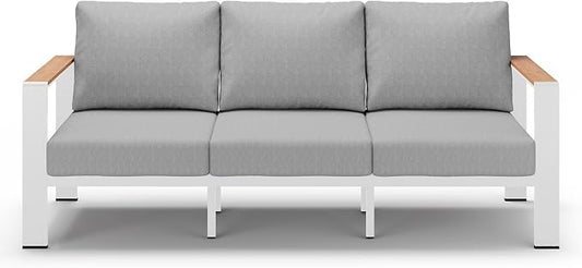 Aluminum Outdoor Patio Furniture 3 Seats, All-Weather Outdoor Patio Sofa with Washable Thick Cushion, Morden Patio Couch for Porch, Balcony, Deck, Yard, White