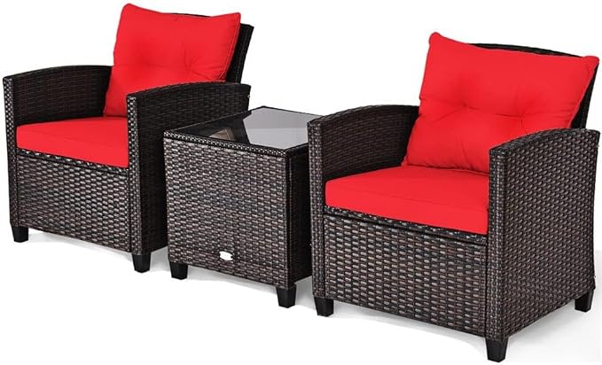 3PCS Patio Rattan Furniture Set Cushioned Conversation Sofa Coffee Table for Your Outdoor Space(D)
